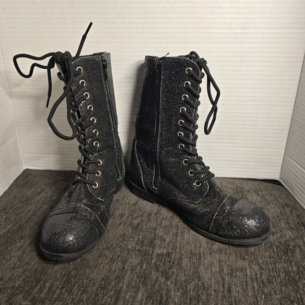 Balera Black Glitter Dance Lace Up Competition Combat Boots Girls Size 3.5 US